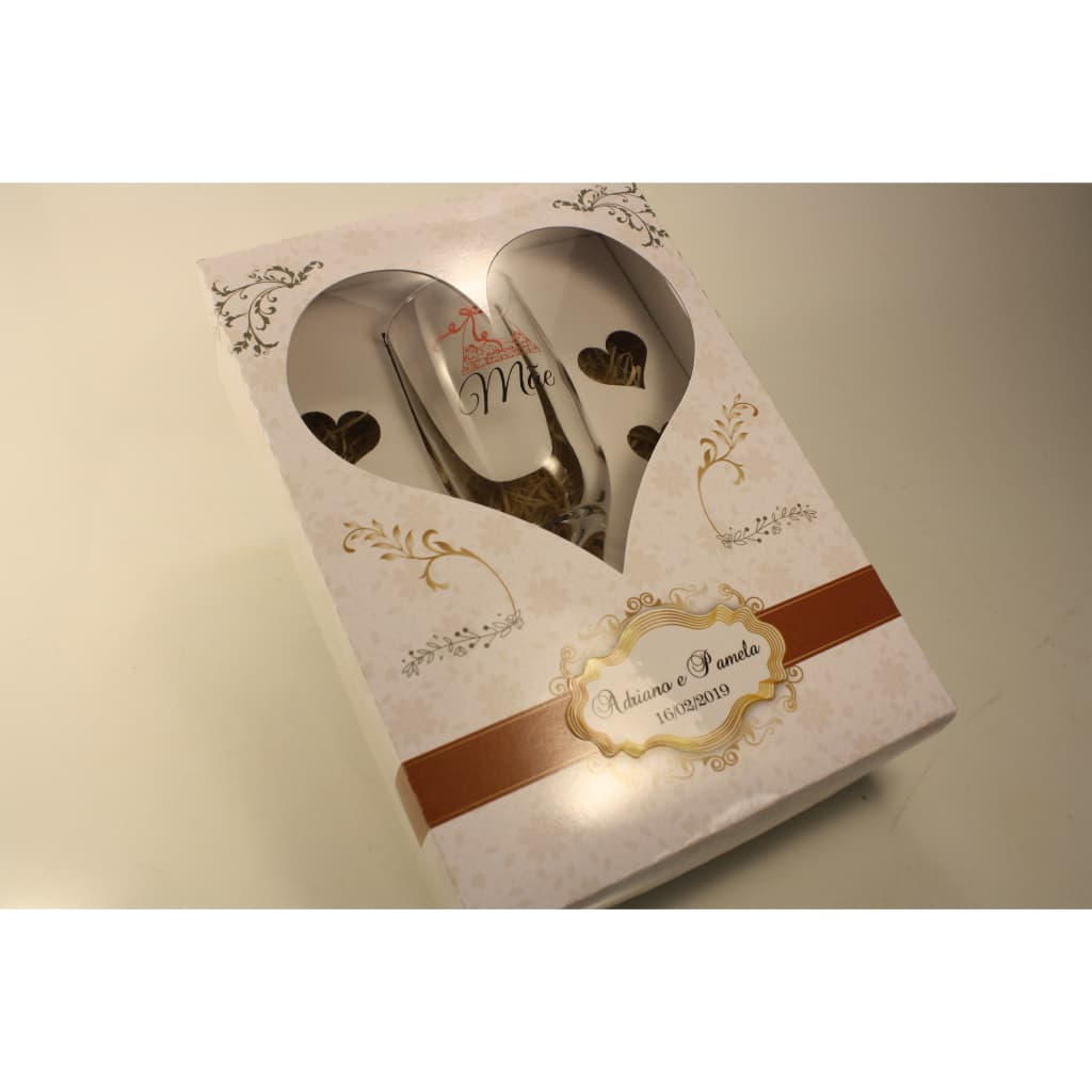 Casamento pai, mãe, madrinha, padrinho caixa personalizada 1 taça de vidro 2 caixas