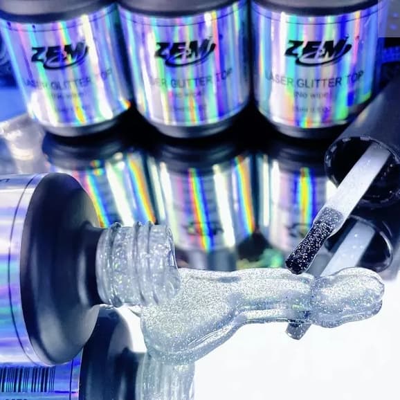 Top Coat Laser Glitter ZEM Holográfico Sem Goma No Wipe Unhas De Gel Finalizador Pronta Entrega