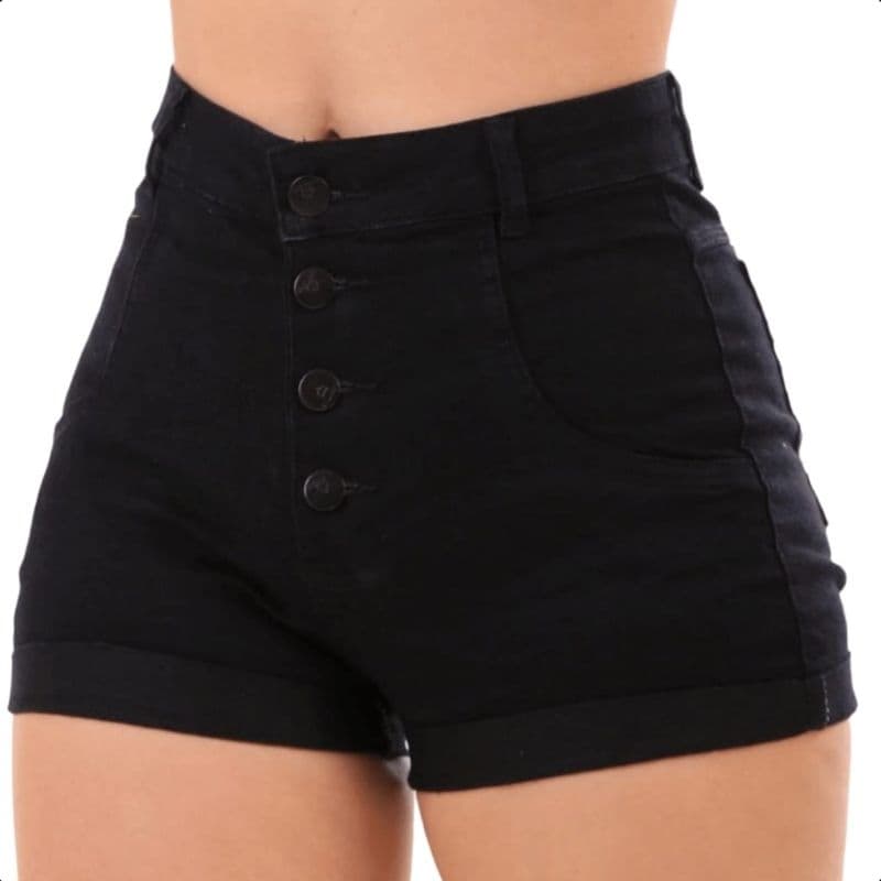 Short Jeans Preto Feminino Cintura Alta Com Lycra Levanta Bumbum
