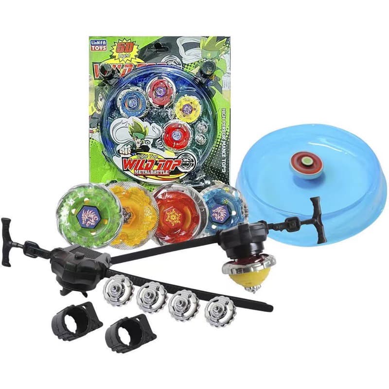 Cartela com 2 e 4 Beyblade Metal Led 5d + 2 Lançador + Pião Tornado Com Arena, Brinquedos dos meninos