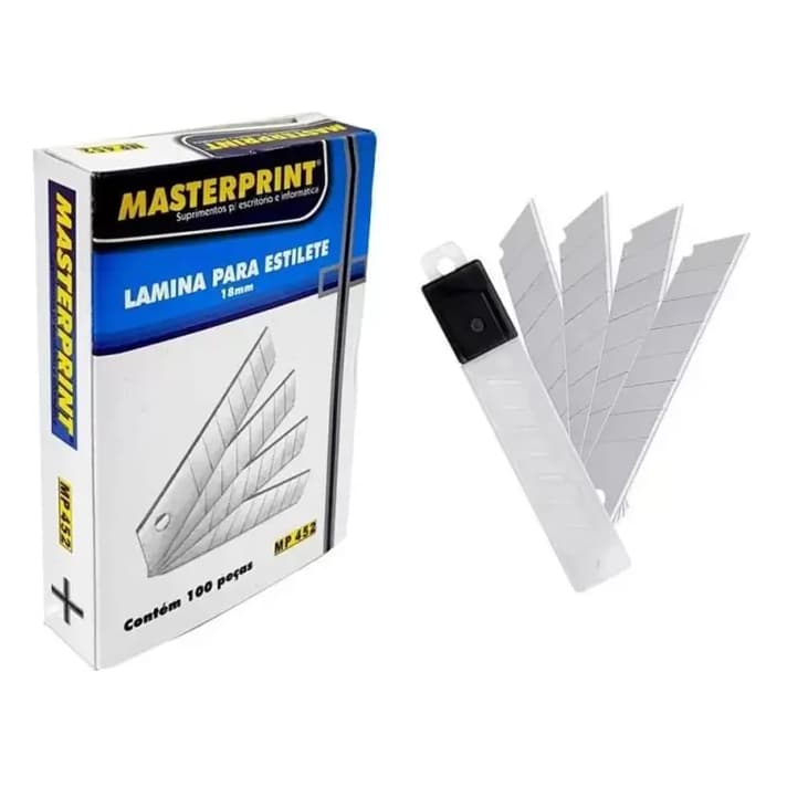 Lâmina Para Estilete Largo 18mm Masterprint - 100 Lâminas
