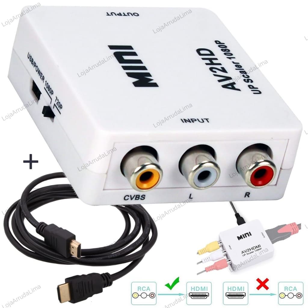 Mini Adaptador Conversor Áudio Vídeo Rca Av Para Hdmi 1080p Com Cabo Hdmi