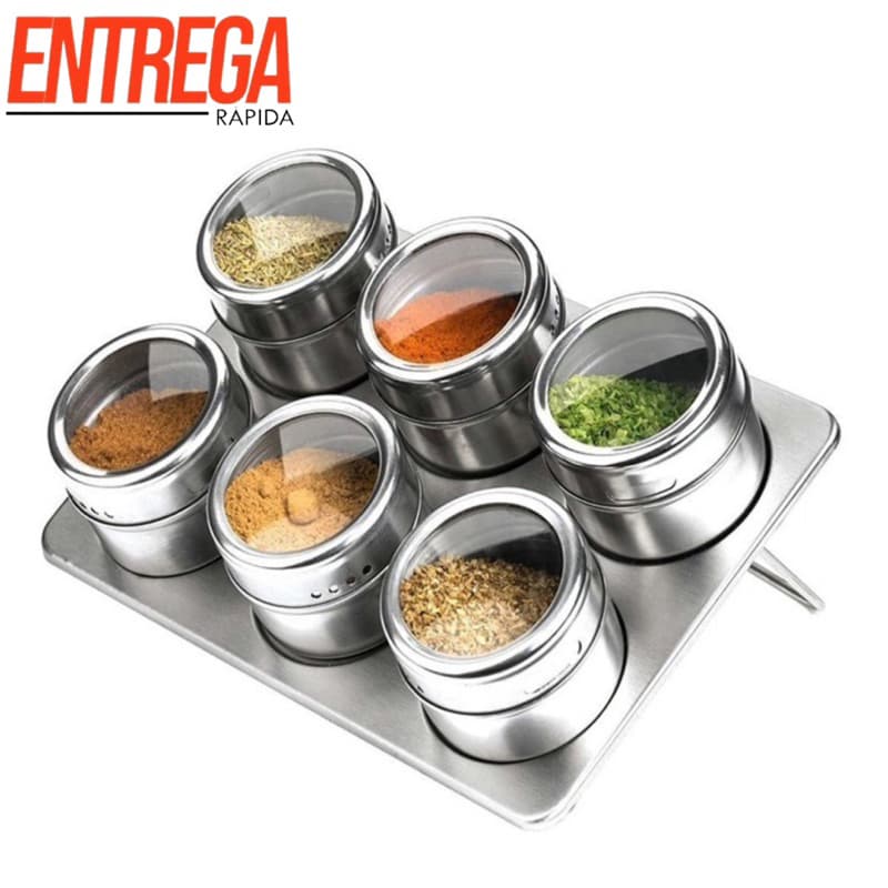 Porta Tempero Condimentos Potes Inox Magnético Imã Geladeira