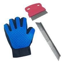 kit pente aço 63 dentes + luva tira pelo _ pente tira pulga