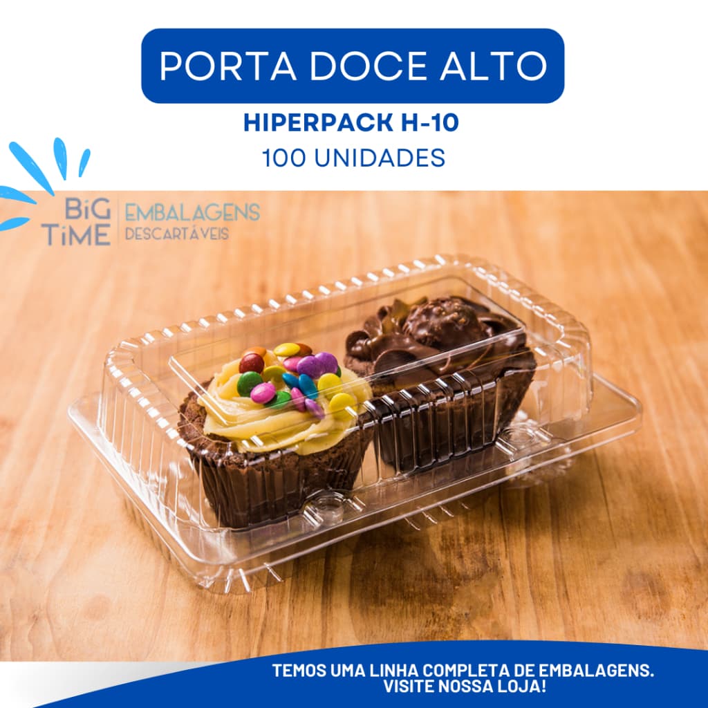 H-10 Embalagem Retangular Transparente Porta Doce Alto HiperPack C/100 unidades (H-10 / S-10)