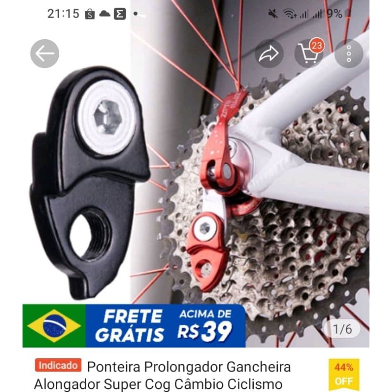 prolongador de gancheira em alumínio/k7 até 52 dentes
