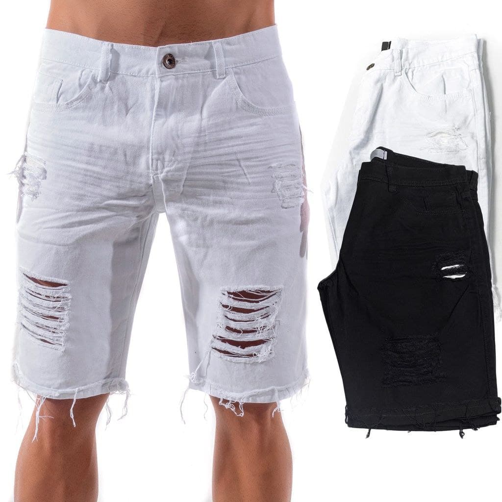 Bermuda Jeans Masculina Rasgada branca Estilo Urbano Promoção