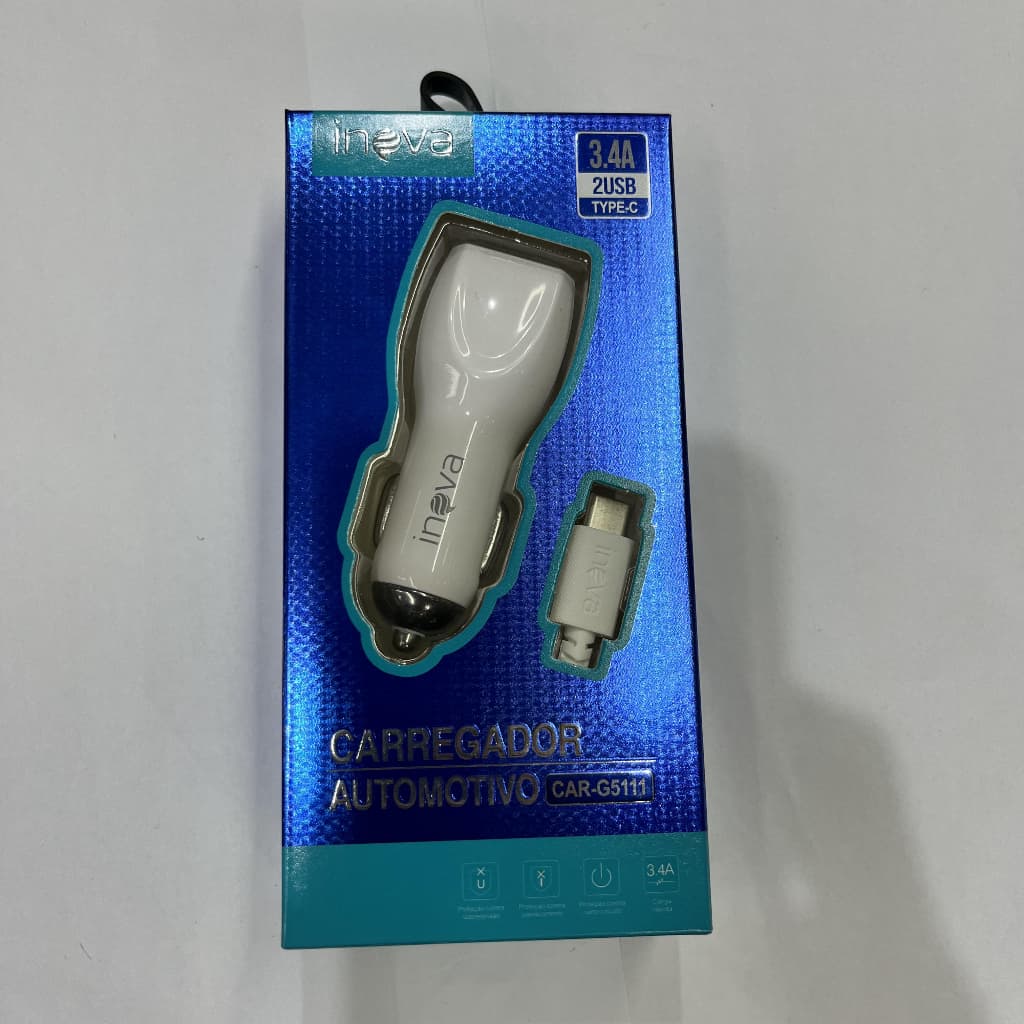Carregador Veicular Usb Duplo C/cabo Tipo C Inova Car-g5111