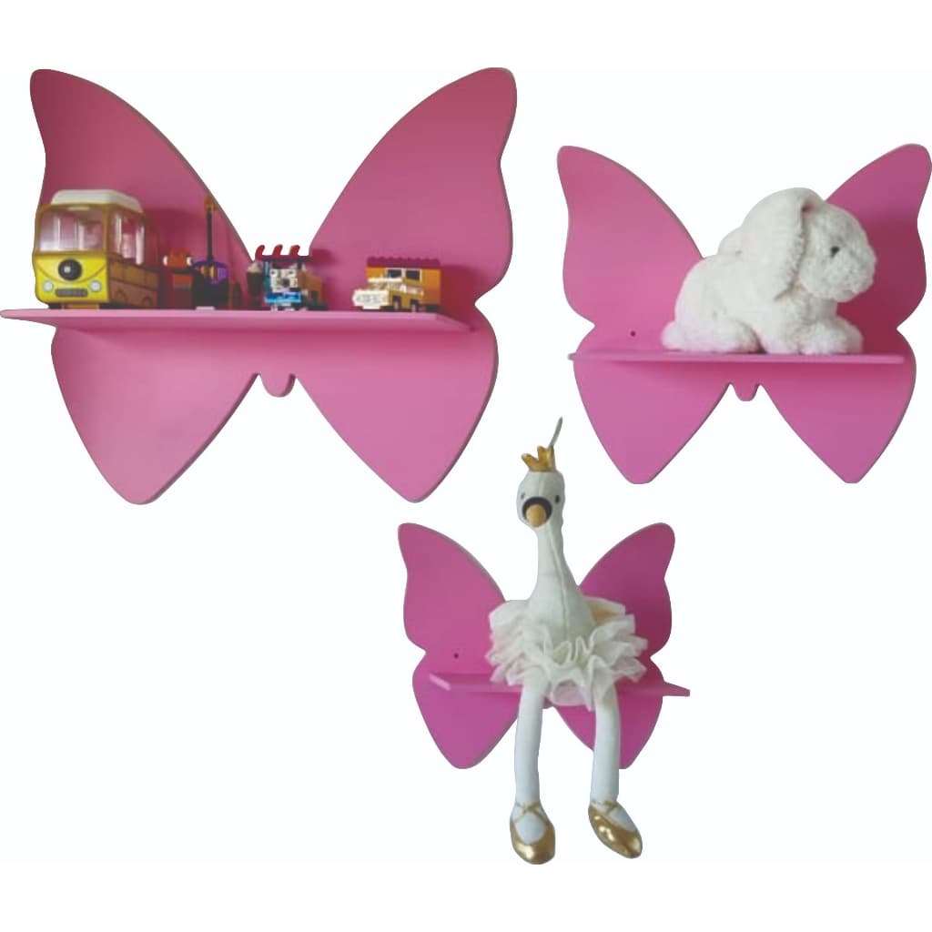 Prateleira borboleta kit com 3 nicho Infantil Quarto de Bebe