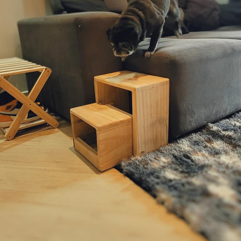 Escada Rampa Pet Cachorro Gato Cães Cão Cama Sofá Degrau Madeira Pinus