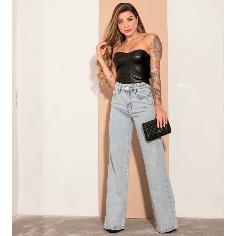Wide leg basica be fashio calça  jeas WIDE leg feminina tendência