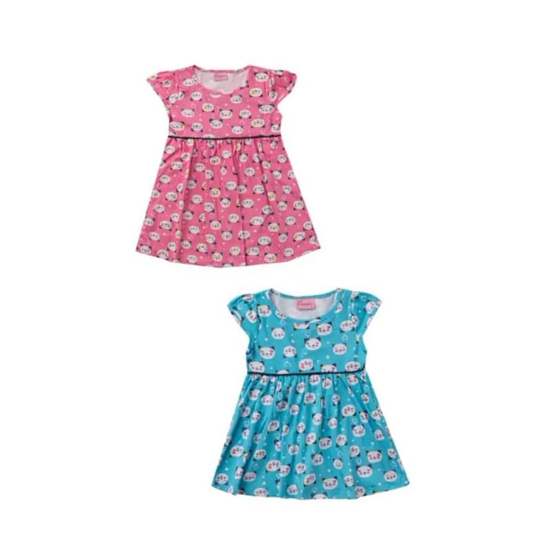 Vestido Infantil Menina Gatinhos Duduka Rosa/Azul