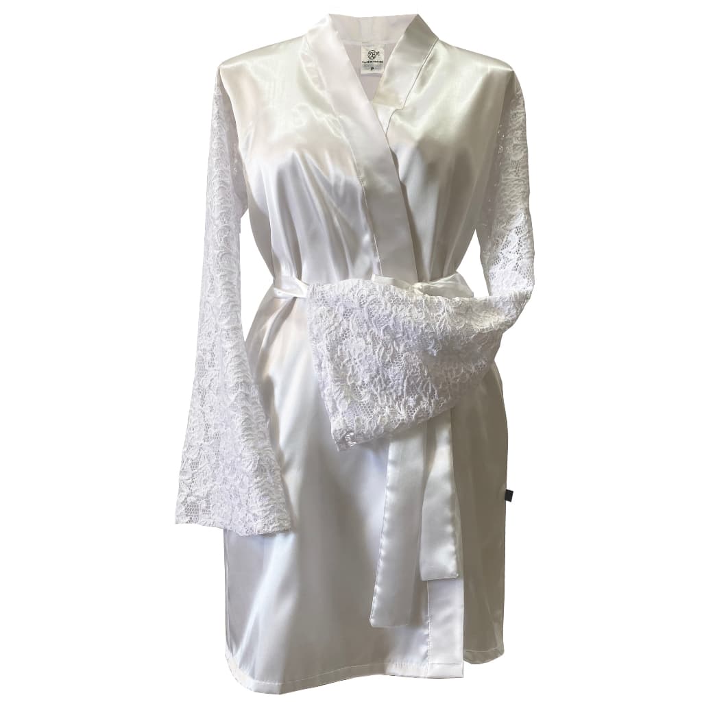 Robe de Cetim com mangas longas de renda Noiva