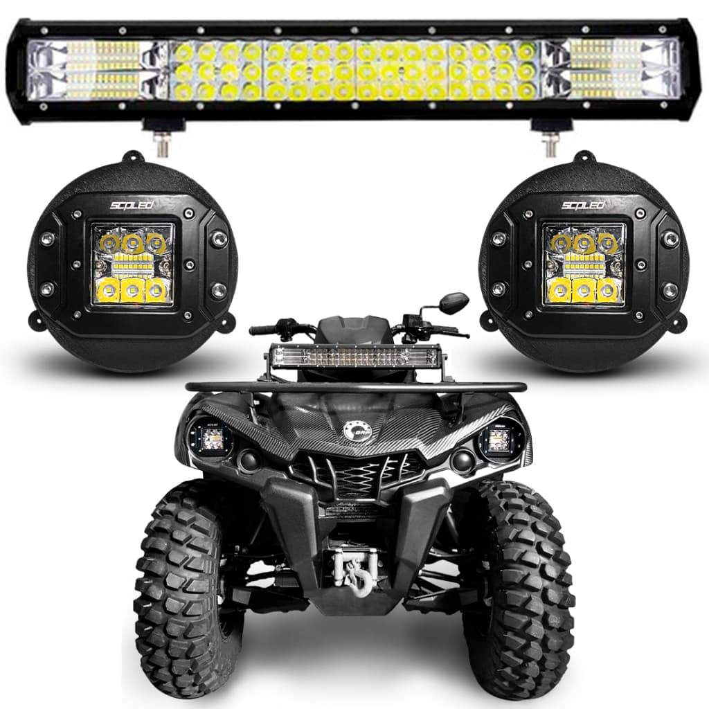 Par Farol Led + Barra Led 288W + Suporte Quadriciclo Outlander Can-Am