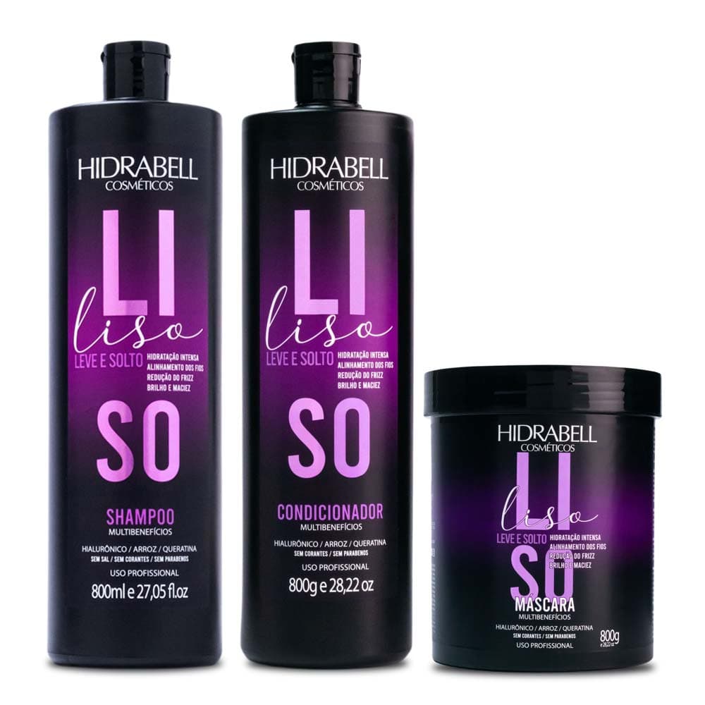 Liso Leve & Solto Hidrabell Cosméticos - Cabelo sem Frizz Alinhamento com Ácido Hialurônico 800ml