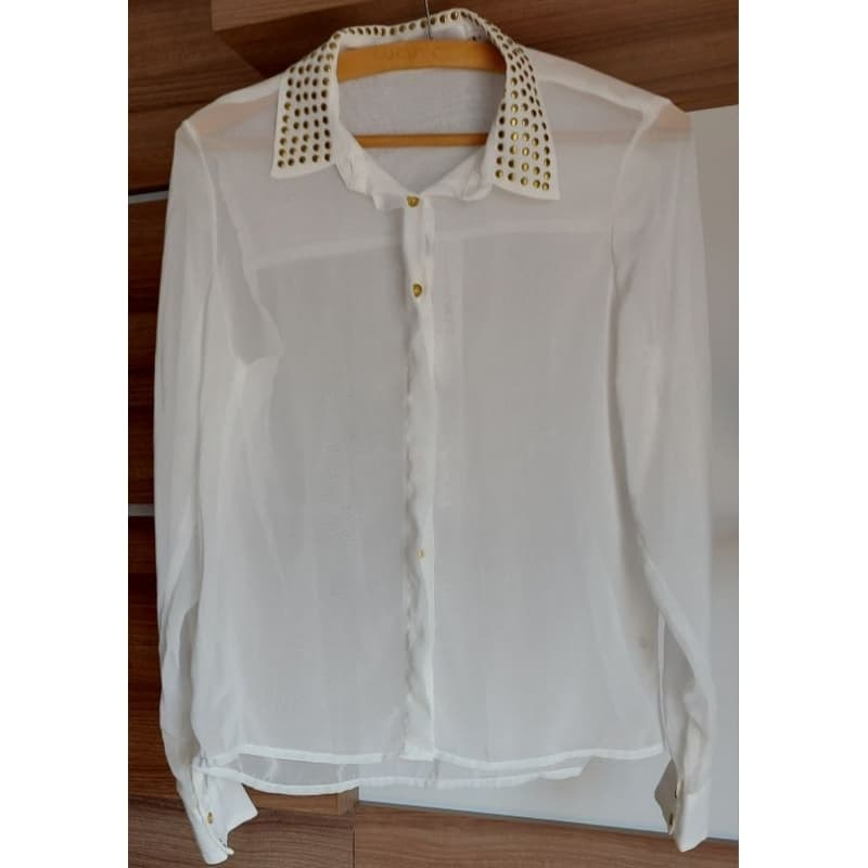 Camisa de Manga Comprida Branca com Tachinha/M