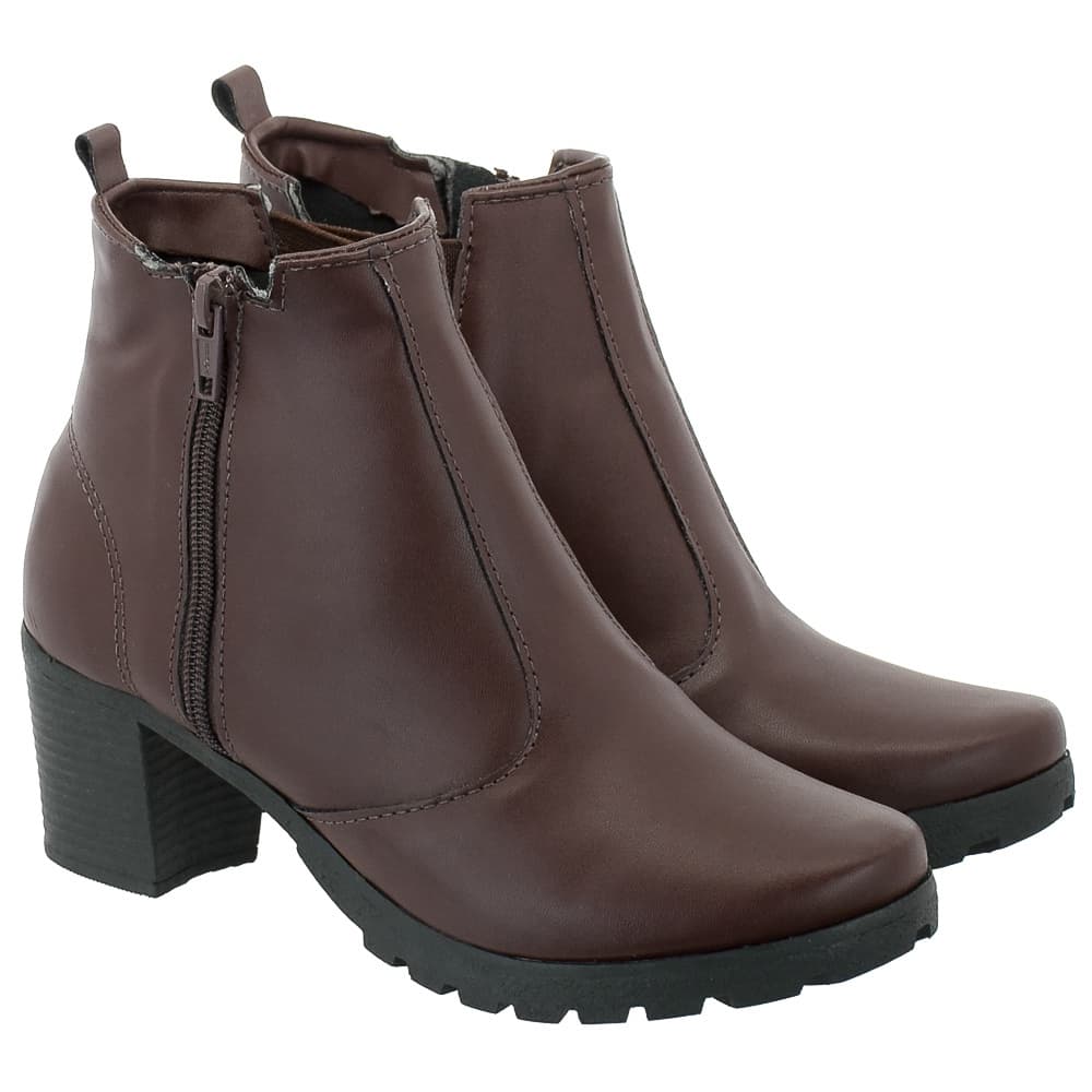Bota Feminina Coturno Fashion Cano Curto Salto Medio Grosso