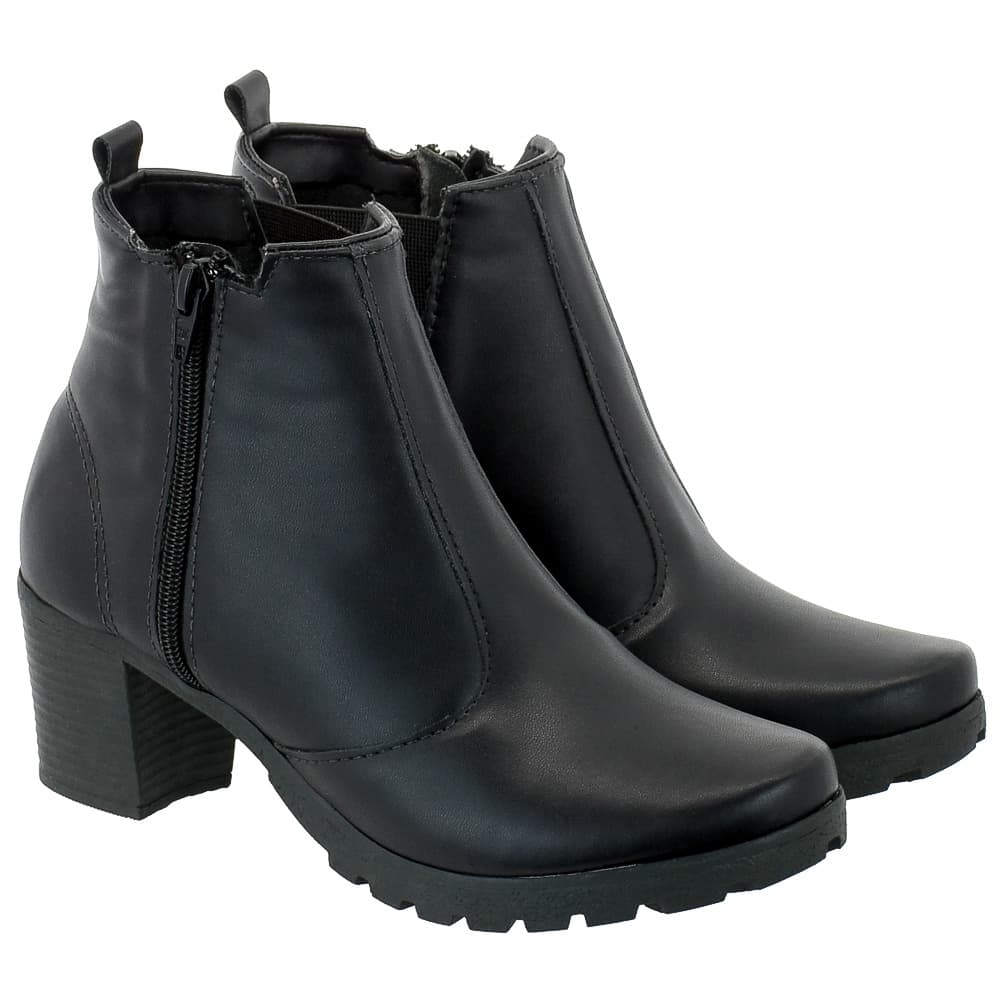 Bota Feminina Coturno Cano Curto Salto Medio Grosso