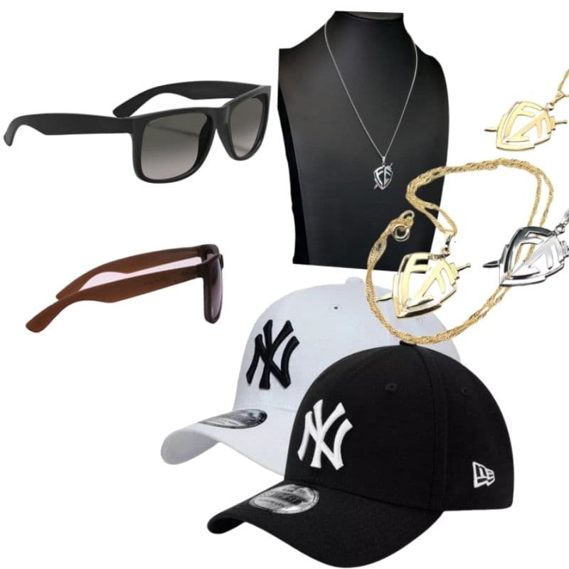 Kit Presente Masculino Corrente Colar Fé+ Boné Premium + óculos Promoção dia dos pais presente