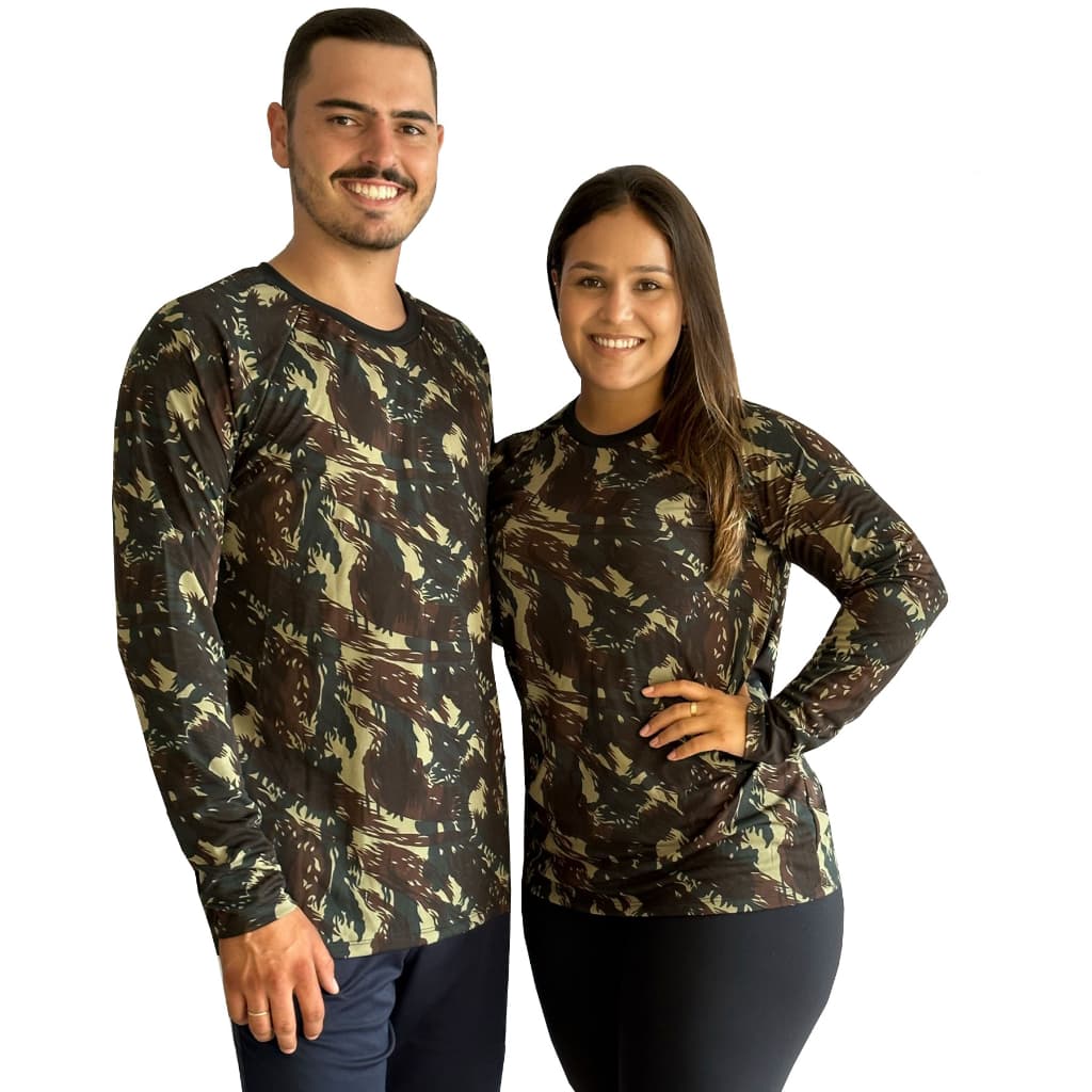 Camisa Térmica Camuflada Verde Camiseta com Proteção UVs 50+ Ciclismo Motocross Trilha