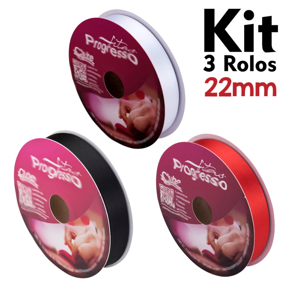 KIT 3 ROLOS FITA DE CETIM 22mm | LAÇOS | PRESENTE | EMBALAGENS |