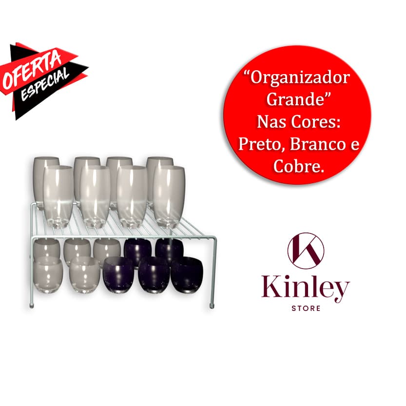 Organizador Armário Cozinha Prateleira 40 cm Grande Branco, Preto, Cobre