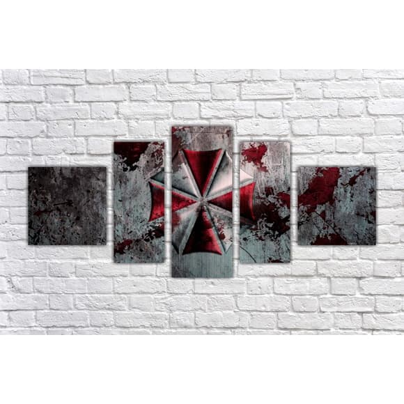 Quadros Decorativo Mosaico 5 peças Sala Quarto Mdf Alta Resolução Full HD Umbrella Resident Resident Evil