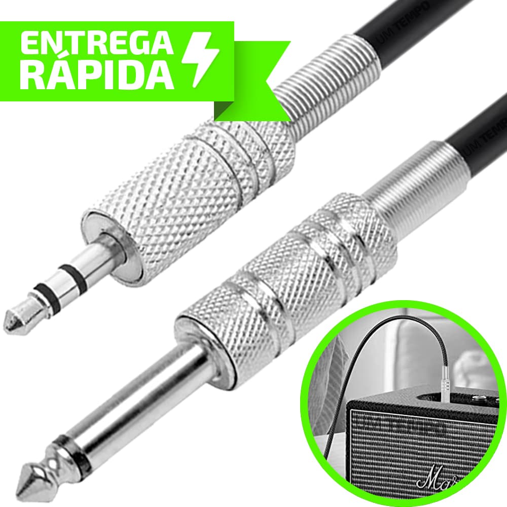 Cabo P10 P2 Auxiliar Estereo Audio 2 Metros Reforçado Adaptador Mesa Caixa De Som Musica Celular