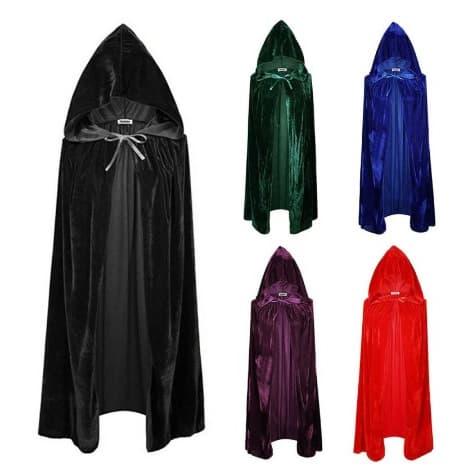Fantasia Capa C/ Capuz Manto Bruxa Mago Vampiro Veludo Preto Azul Vermelho