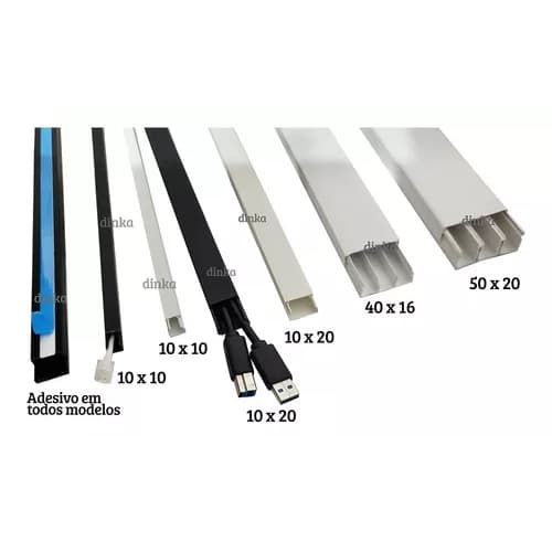 1 Metros Canaleta 20x10 Preta Com Fita Adesiva Pvc