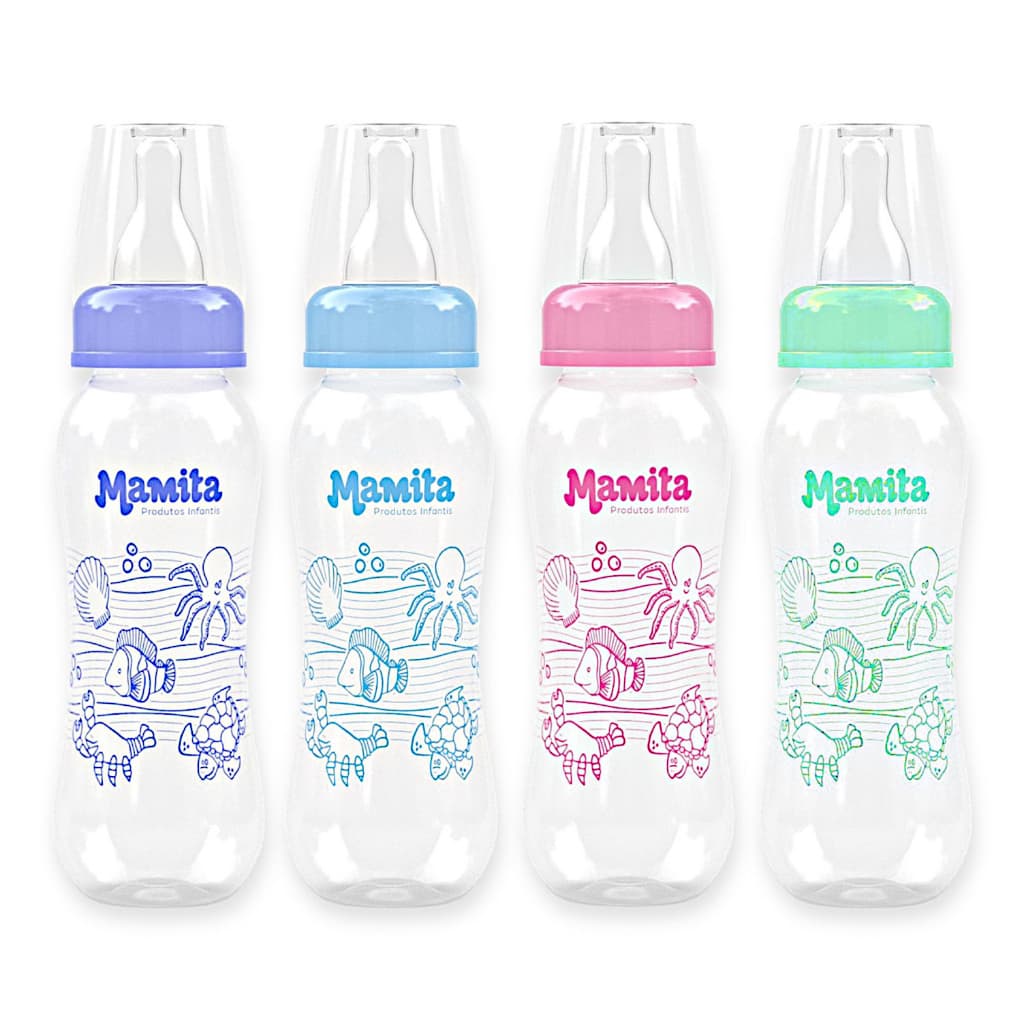 KIT Mamadeira 240 ML e Bicos de Silicone Bebê Menino Menina 12 Mamadeiras + 12 Bicos de Silicone 240ml