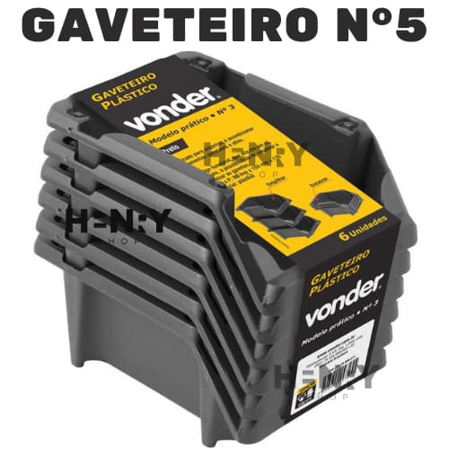 Gaveteiro plástico, jogo com 6 peças, modelo prático, nº 5, Preto, VONDER