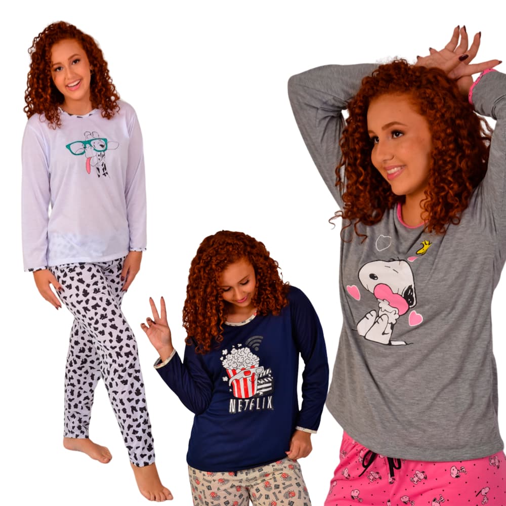 PIJAMA FEMININO INVERNO NETFLIX MANGA LONGA