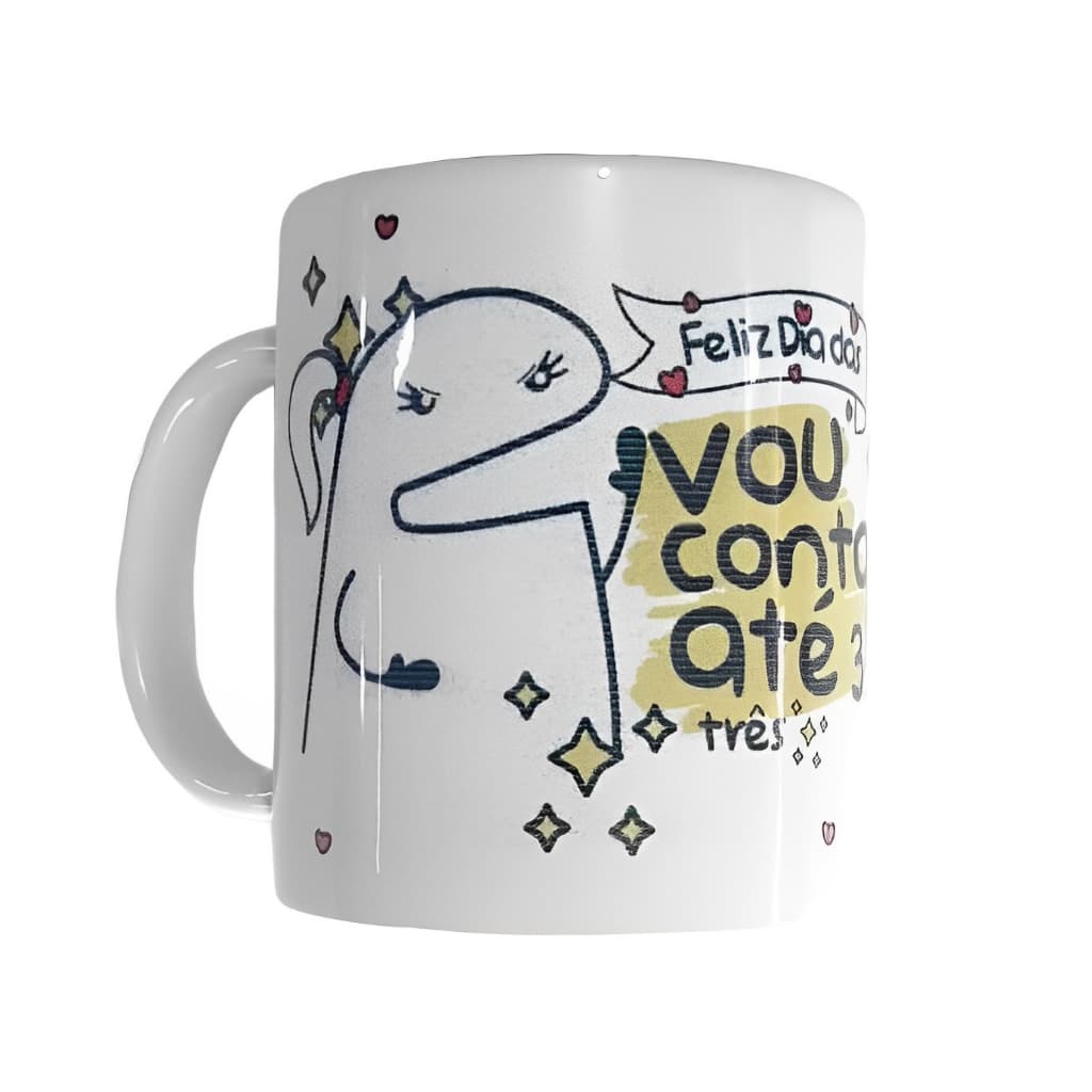 CANECA DECORADA CERÂMICA FLORK MEME VOU CONTAR ATÉ TRÊS