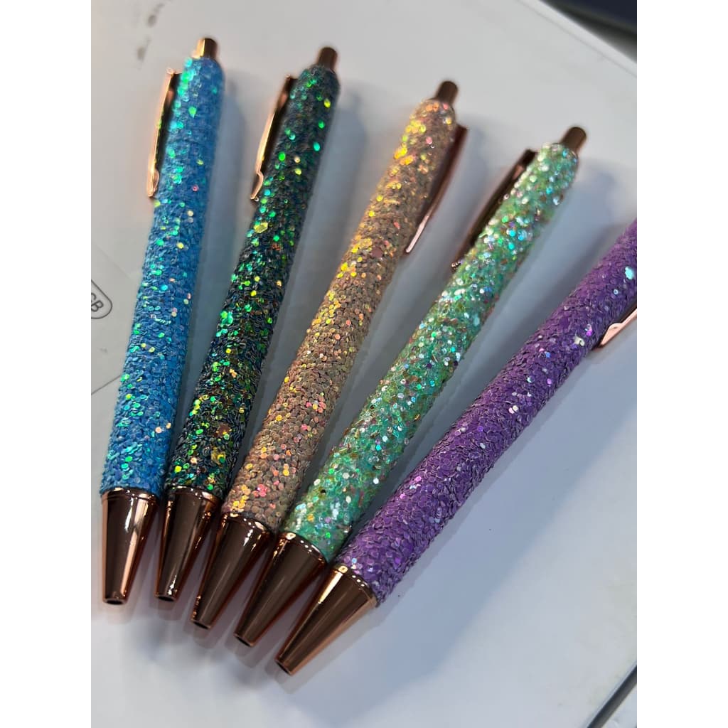 Canetas Esferográficas Luxuosas com Glitter/Strass na Cor da Tinta Azul.