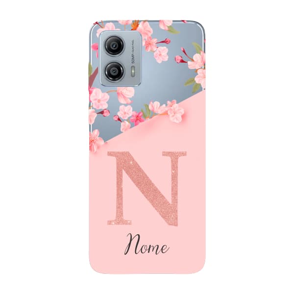 Capinha para Moto G53 Anti Impacto Personalizada - Delicate Flowers Rosa com nome e inicial