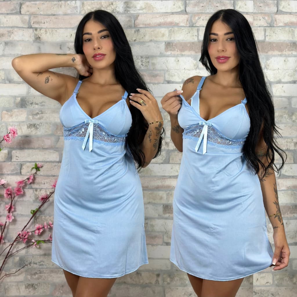 Camisola Amamentação Confortável com detalhe em Renda Gestante Maternidade Pós-parto Pijama BeLIT Linha Noite - 1701