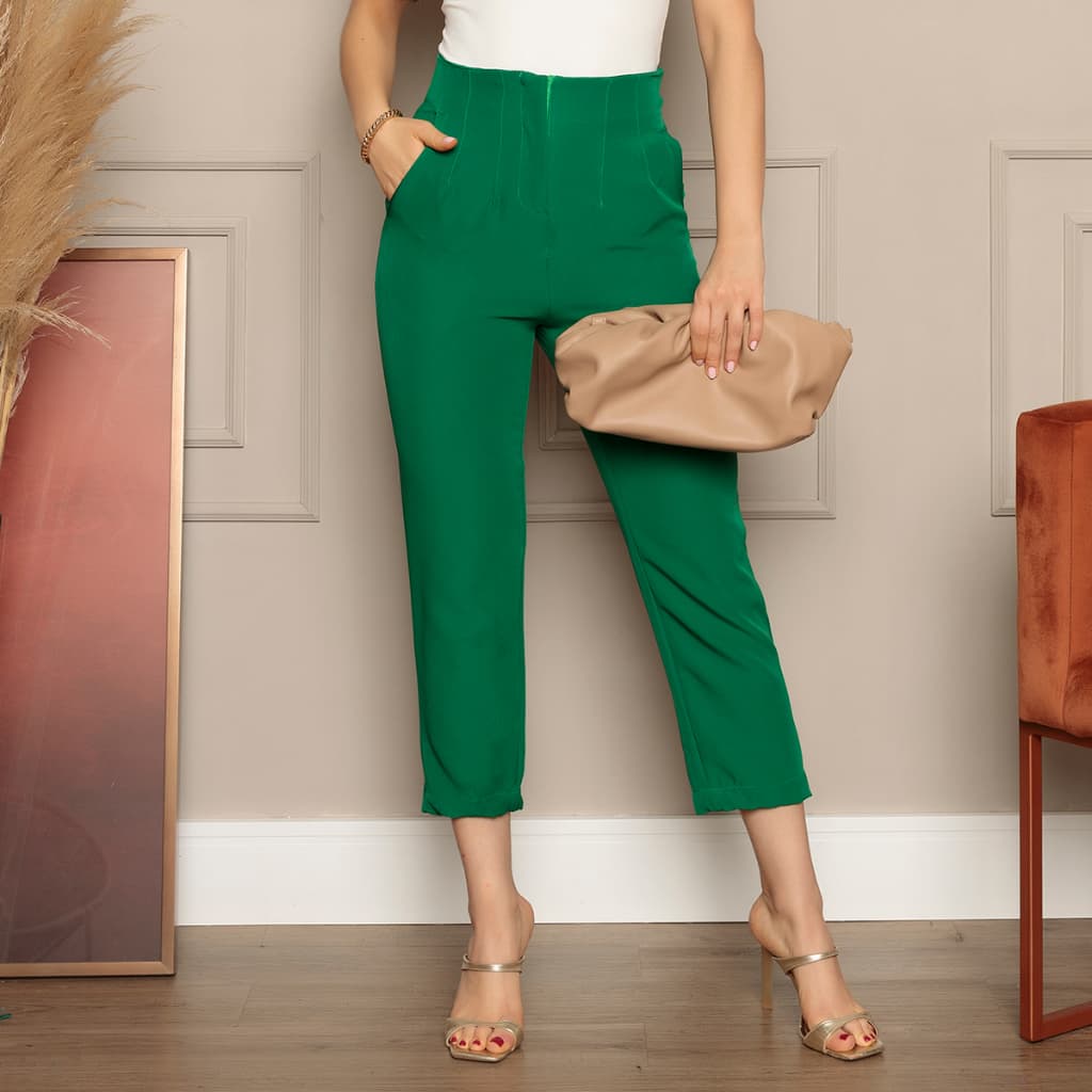 Calça Feminina De Alfaiataria Cintura Alta Varias Cores