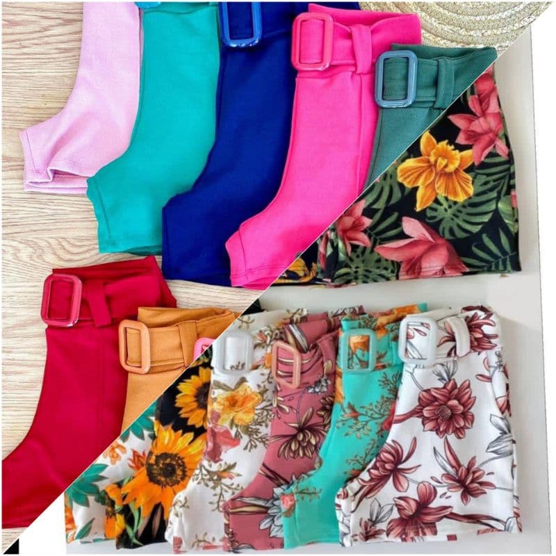 KIT 2 SHORTS MALHA CREPE P AO GG 1 LISO 1 ESTAMPADO TENDENCIA CURVY