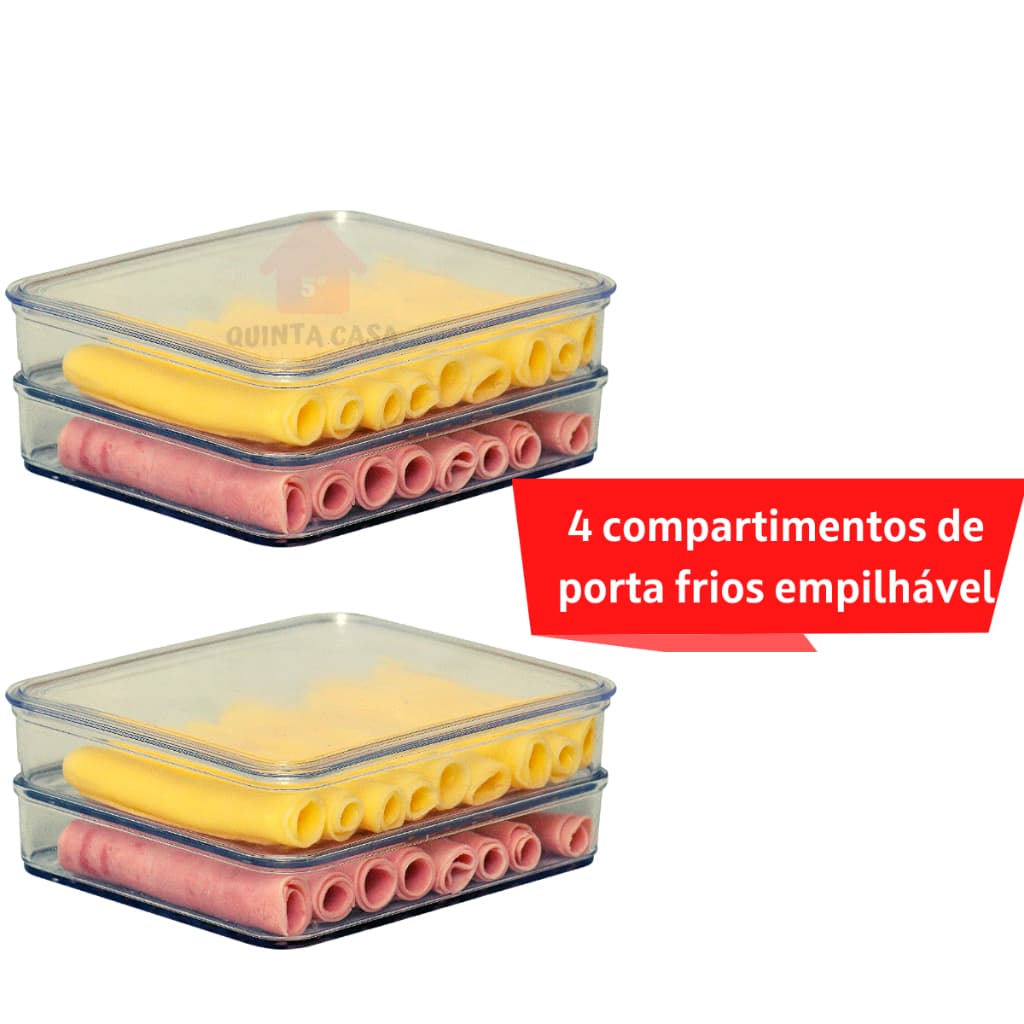 Kit 2 Porta Frios Acrílico Duplo Hermético Empilhável Cozinha Geladeira