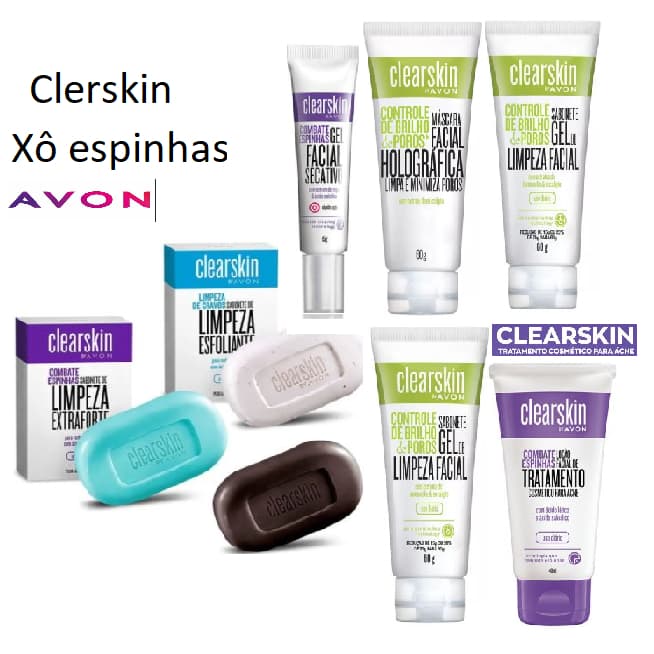 Clearskin Xô Espinhas Avon. Sabonete, creme gel, Loção Tônica, Argila Rosa