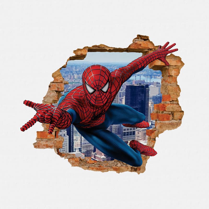Adesivo Decorativo Homem Aranha Buraco Na Parede Efeito 3D Quarto Infantil Recortado