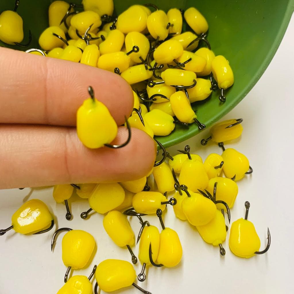 KIT COM 25 ISCAS ARTIFICIAL MILHO AMARELO COM ANZOL E AROMA PARA TILÁPIA PARA PESCA