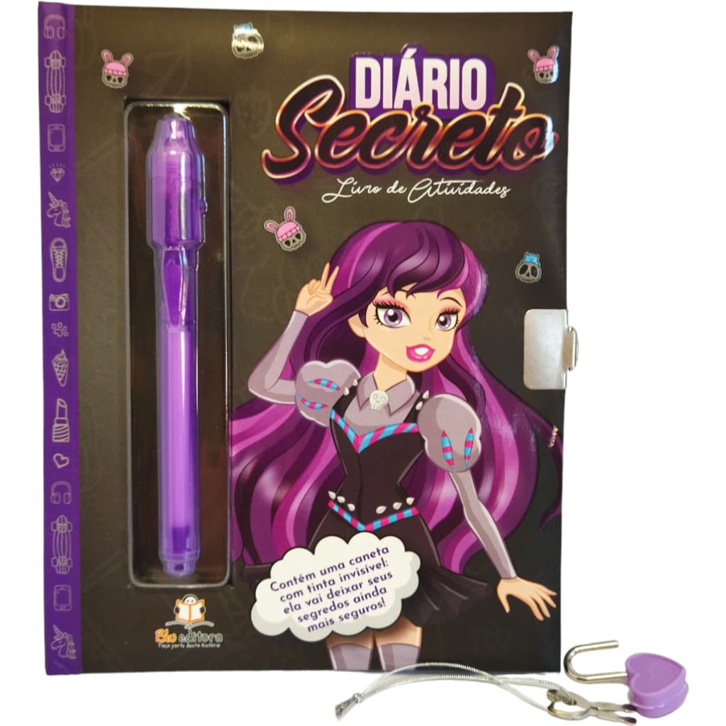 Diário Secreto com Cadeado e Caneta mágica - BluEditora - Capa Preta