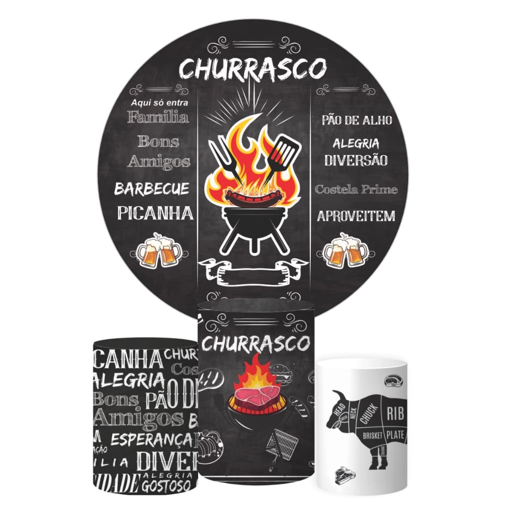Trio Capa Cilindro + Painel Tema Churrasco Veste Fácil
