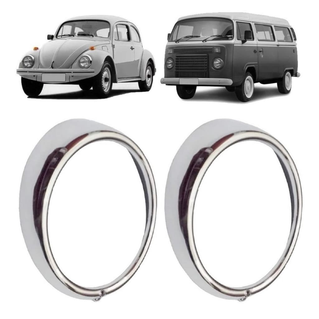 Par Aro Farol Fusca Kombi 1976 a 1996 Cromado 1 furo Plástico