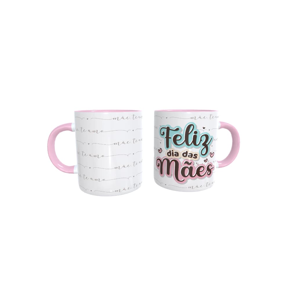 Caneca Porcelana Alça e Interior Colorida Personalizada Dia das Mães  vários temas