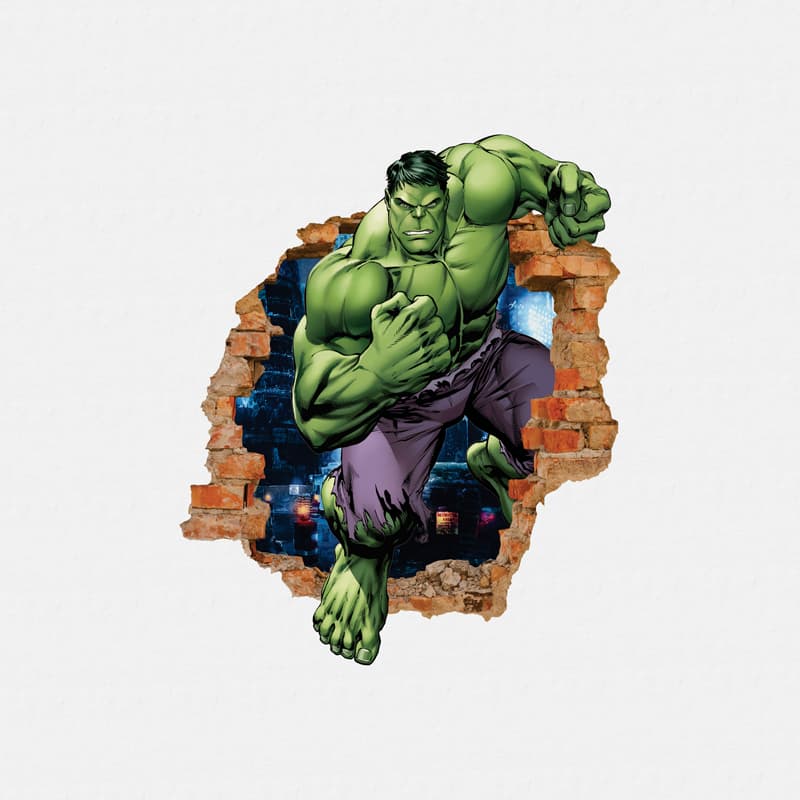 Adesivo Decorativo Hulk Buraco Na Parede Efeito 3D Quarto Infantil Recortado