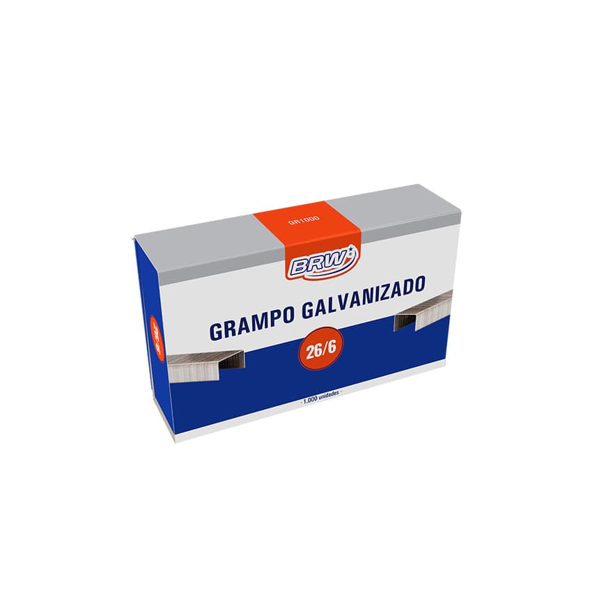 Grampo galvanizado 26/6 BRW caixa com 1000 grampos