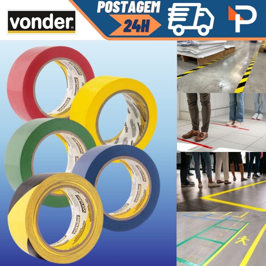 Fita demarcação de Piso solo Profissional 48mm x 30M Azul Amarela Vermelho Zebrada Verde Preto